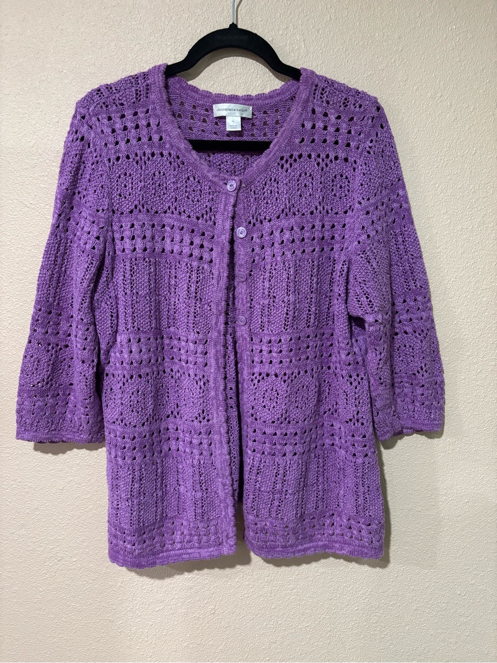 Christopher & Banks Purple Crochet Button-Front Cardigan